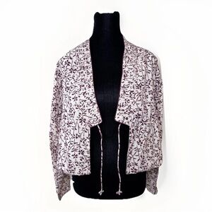 Anokhi Wrap Top Jacket Sz XS Lightweight Cotton Boho Natural Ivory Brown Floral